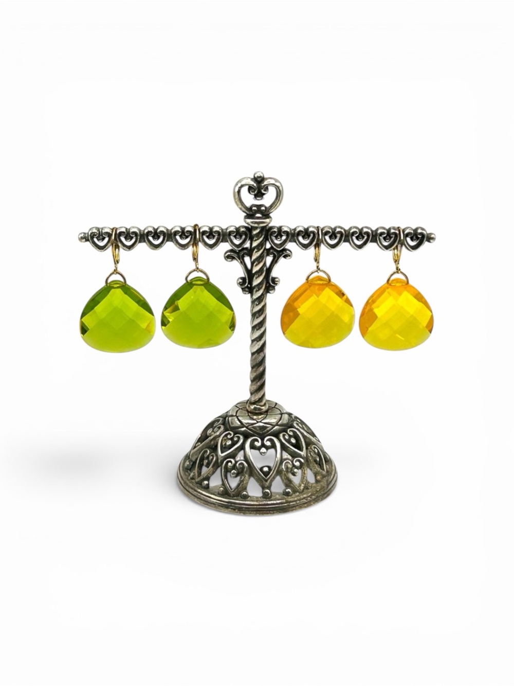2 Pair Bundle ~Joan Rivers Faceted Drop Earrings – Golden Honey & Apple Green